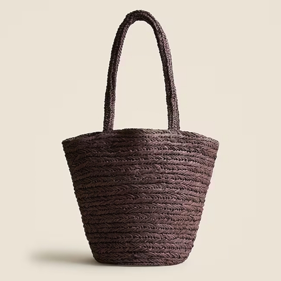New! J. Crew Malta Handwoven Straw Bucket Tote in Rich Hickory - Picture 1 of 13